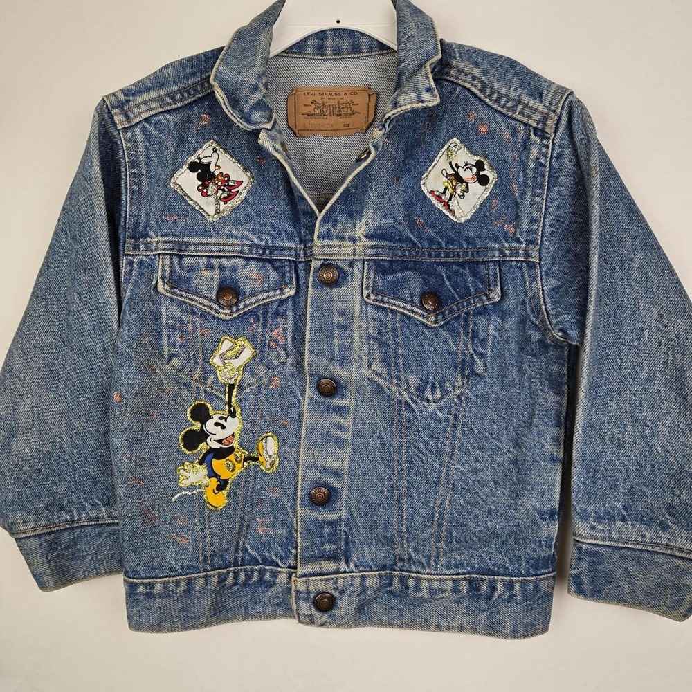Vintage Little Levi's customized jacket size 7 USA made. Mickey and Minnie patch